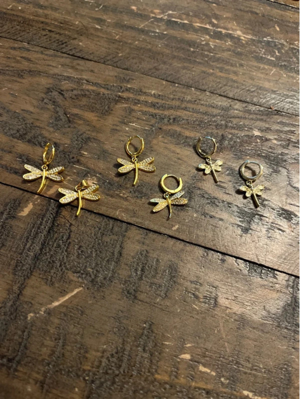 Set of 3 Sparkling Pave Dragonfly Huggie Hoop Earrings Combo Gold